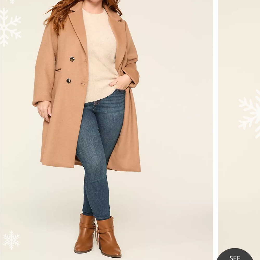 Lane Bryant Tan Double-Breasted Coat